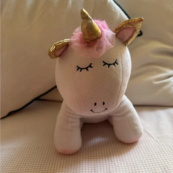 Adorable White Unicorn Plush with Gold Accents - Picture 3 of 4